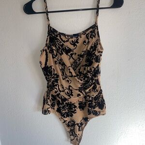Jealous Tomato Beige and Black Patterned Top bodysuit burnout Large